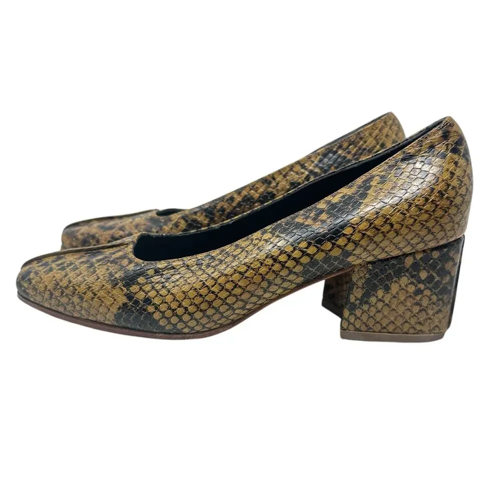 No. 6 Heels Pumps Shoes Snakeskin‎ Leather Square Toe Brown Tan Size US 6